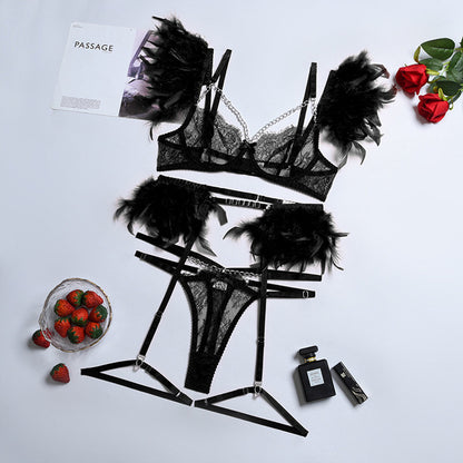 Feathered Lace 3-Piece | "OnlyFriends" | | "OnlyFriends" | Lingerie Set New Arrival IntimateWear Sale