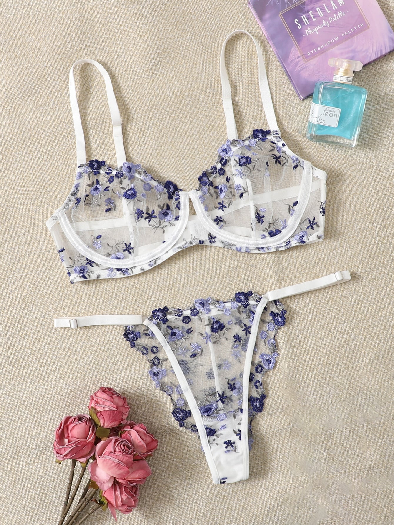 Floral Transparent Bra and Panty Set