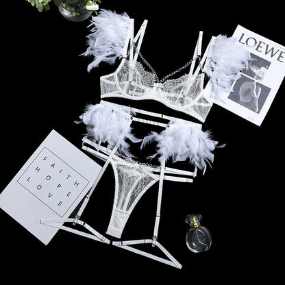 Feathered Lace 3-Piece | "OnlyFriends" | | "OnlyFriends" | Lingerie Set New Arrival IntimateWear Sale