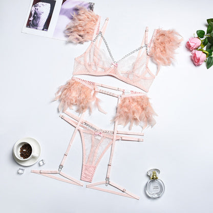 Feathered Lace 3-Piece | "OnlyFriends" | | "OnlyFriends" | Lingerie Set New Arrival IntimateWear Sale