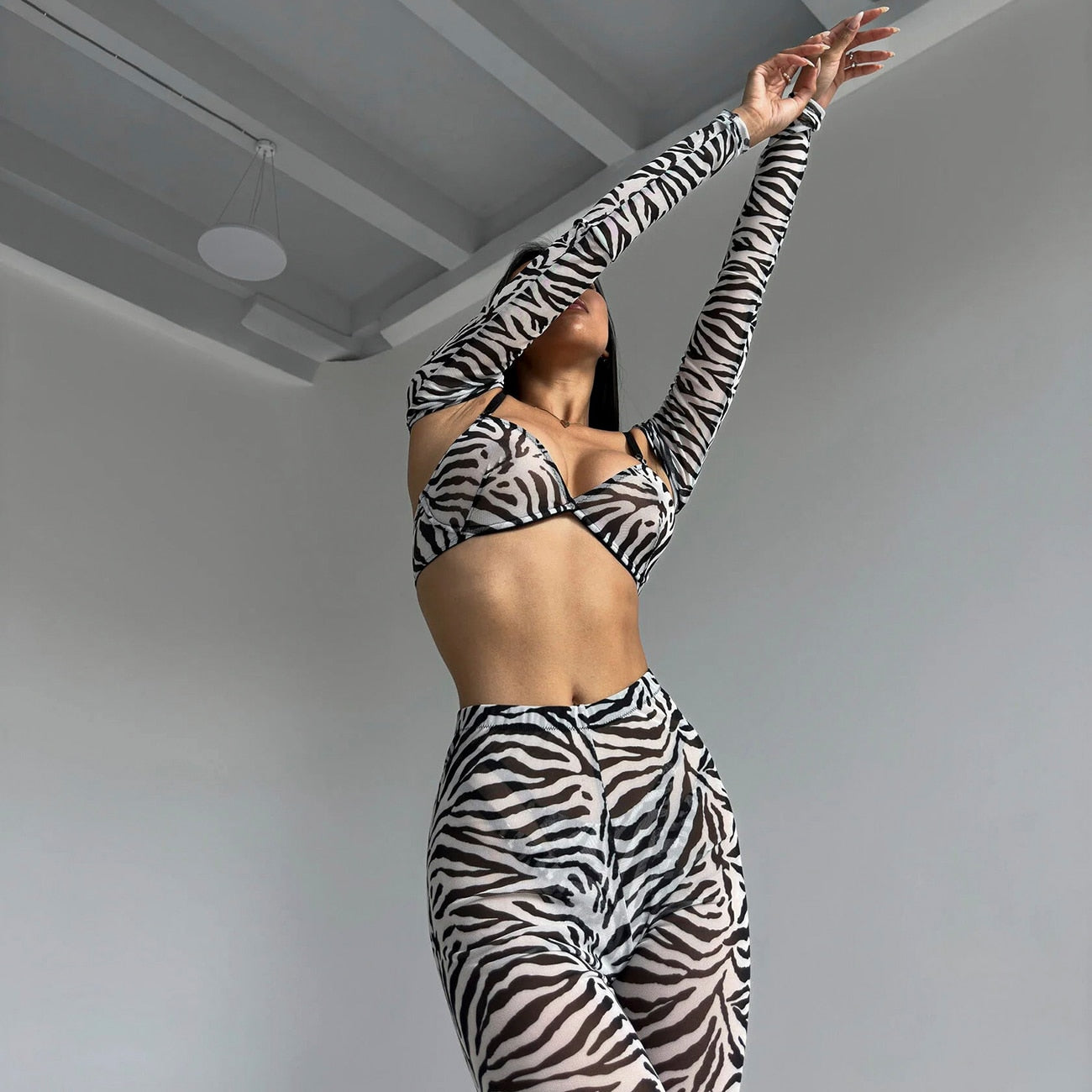 Zebra Lingerie Full Crop Top Tight Lace Seamless Outfit